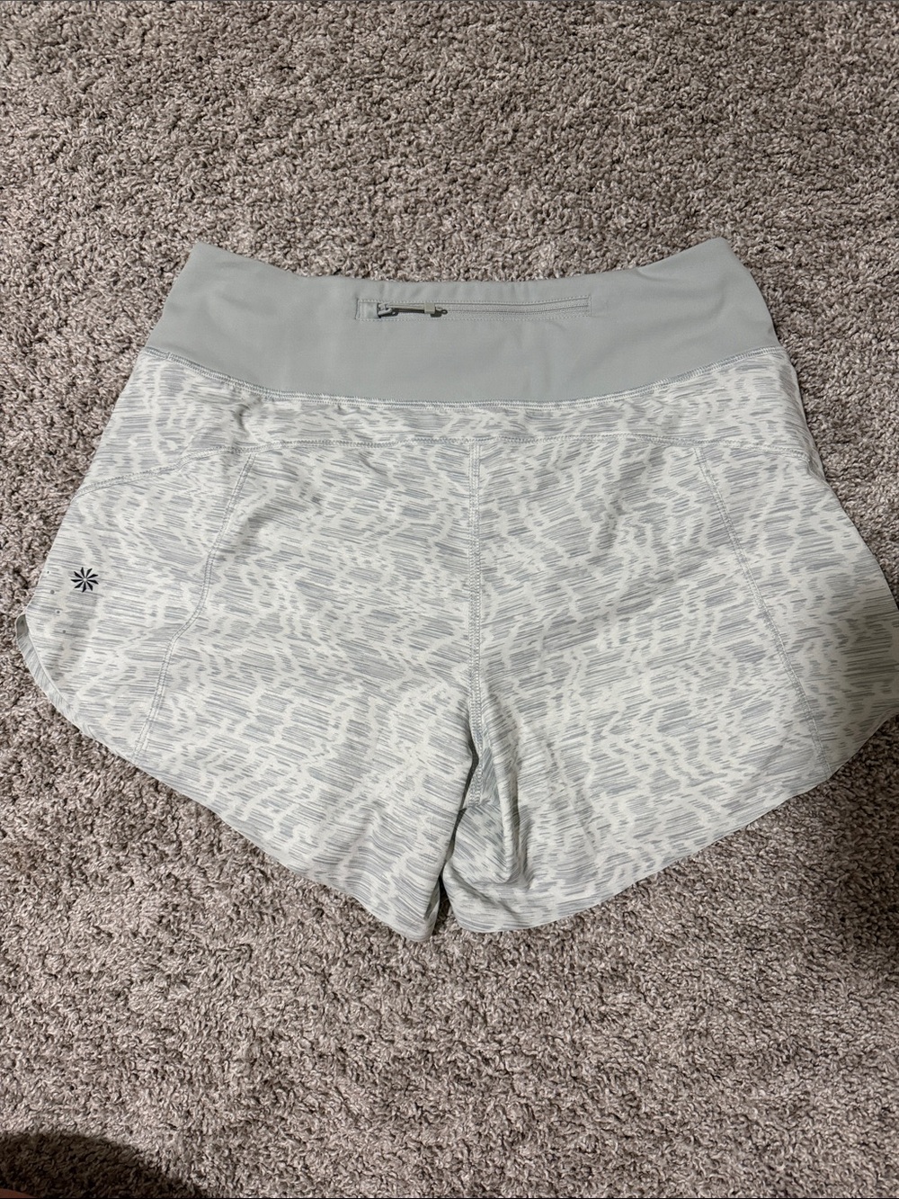 Athleta Pale Gray Patterned High-Waist Athletic Shorts